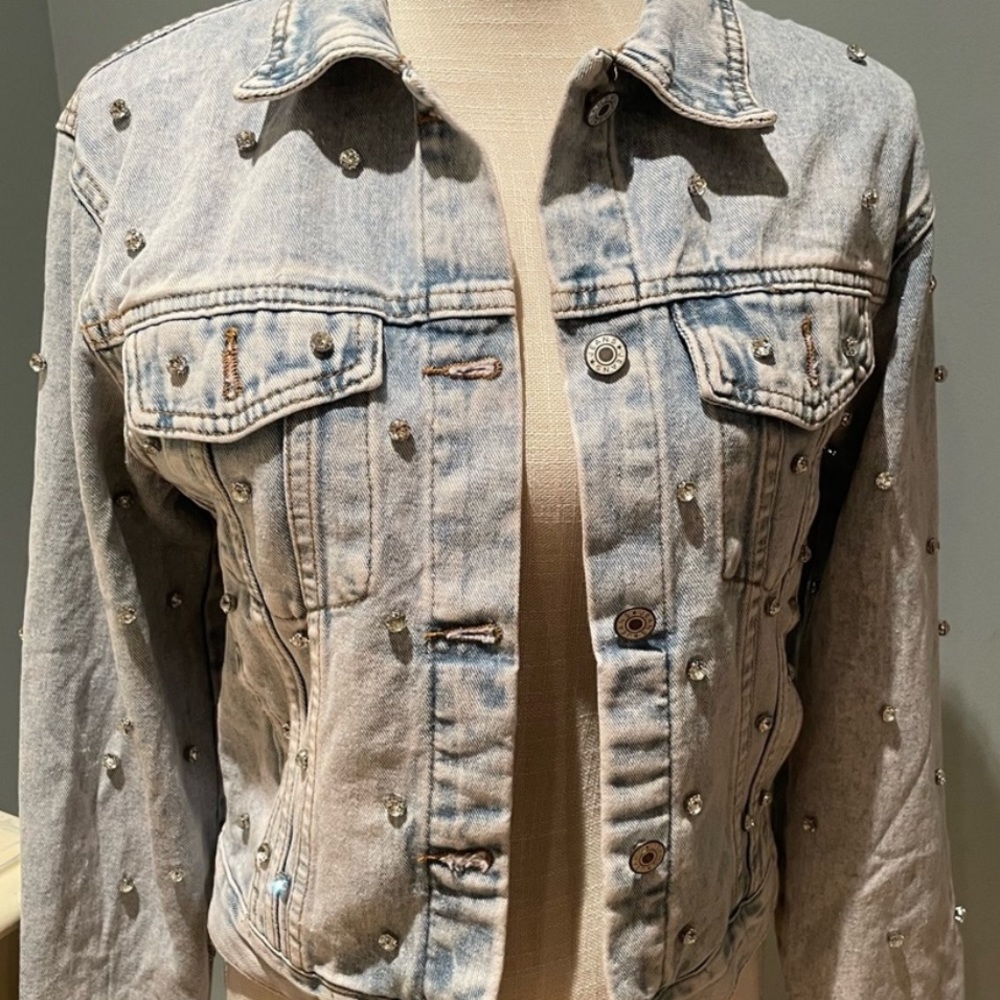 Light Wash Jean Jacket with rhinestones